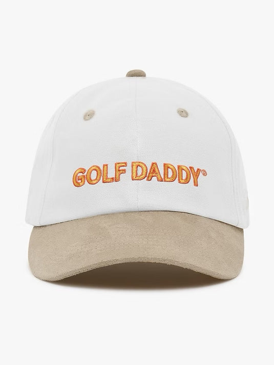 Angus & Grace Go Golfing Golf Daddy 6 Panel White Canvas & Suede Dad Cap