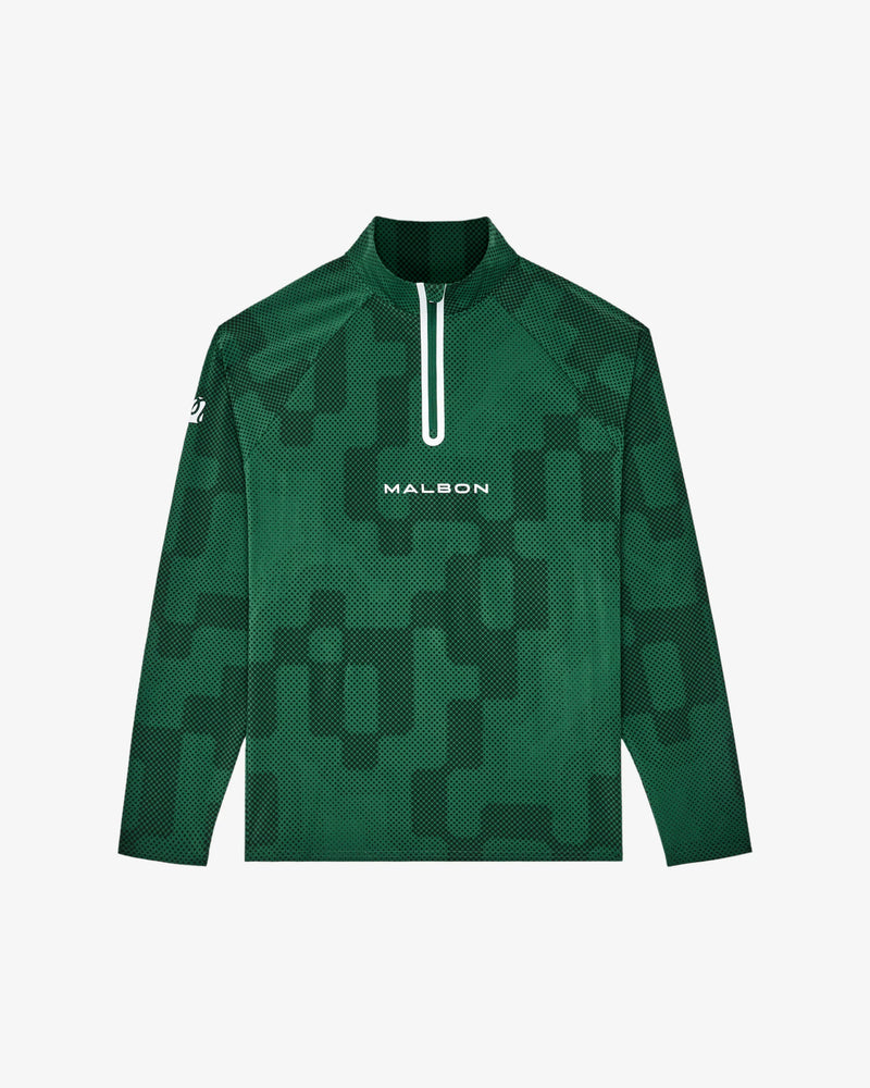 Load image into Gallery viewer, Green long-sleeve shirt with a pattern and 'Malbon' branding on a white background
