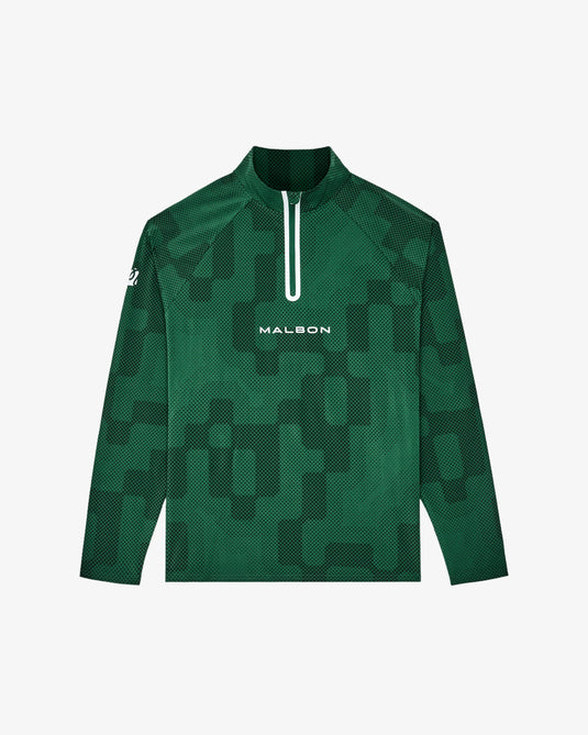 Green long-sleeve shirt with a pattern and 'Malbon' branding on a white background